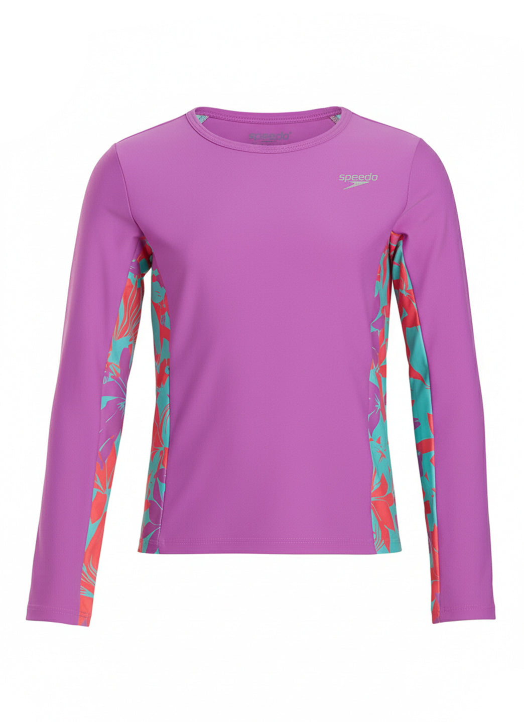 Speedo Girls' Long Sleeve Printed Splice Rash Guard (Little Kid, Big Kid)