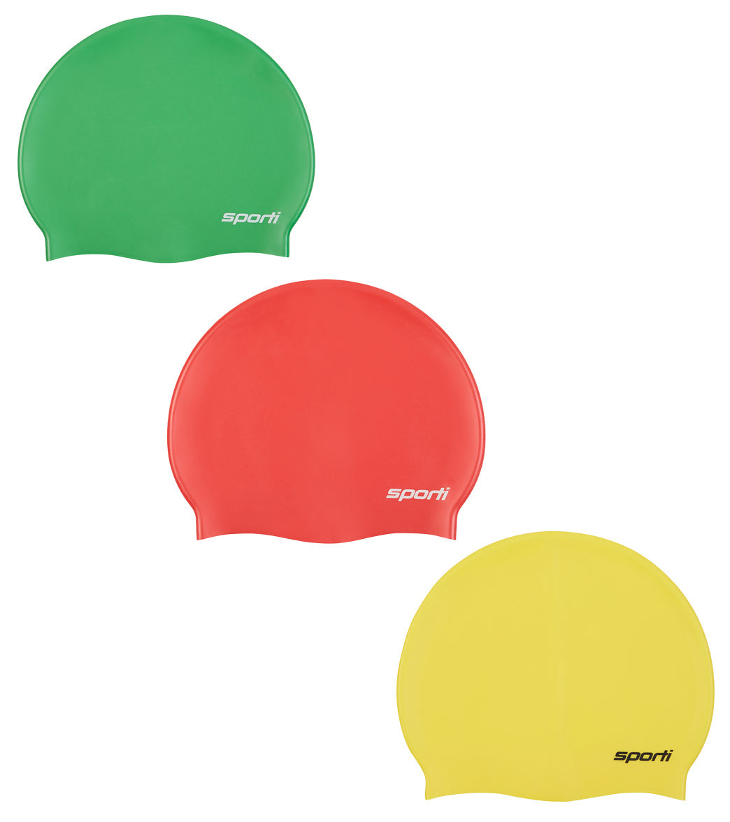 Sporti Silicone Swim Cap Set of 3