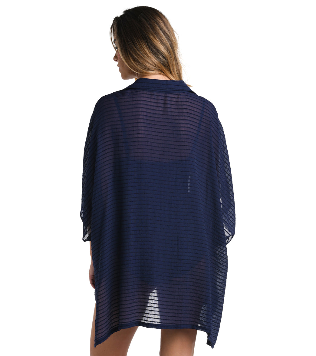 La Blanca Women's Shadow Stripe Convertible Shirtdress