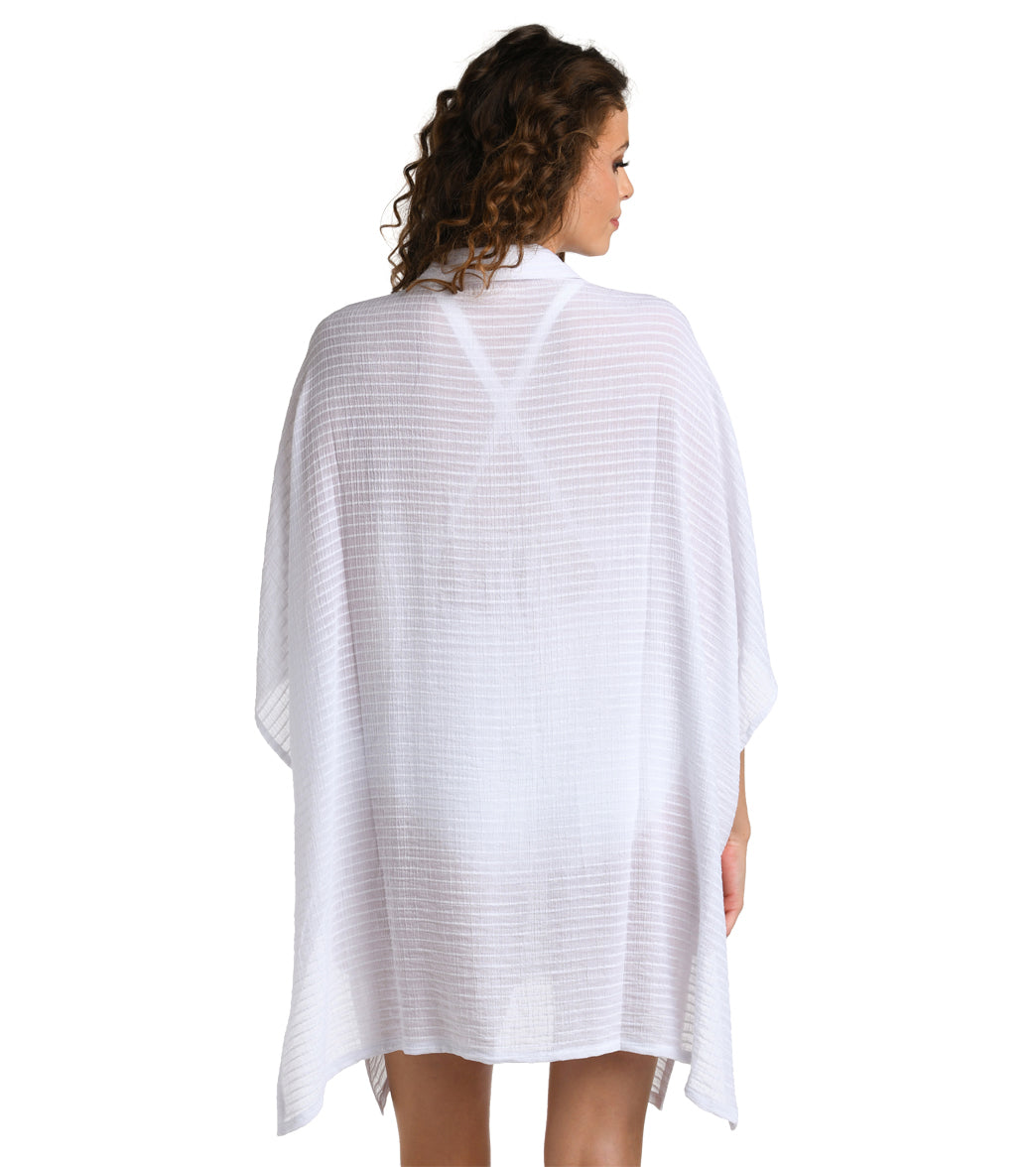 La Blanca Women's Shadow Stripe Convertible Shirtdress