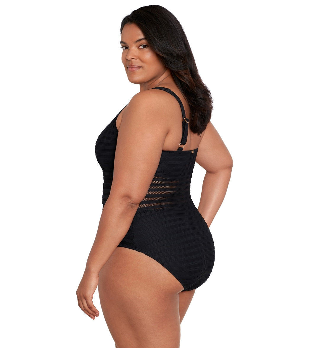 Lauren Ralph Lauren Women's Plus Size Square Neck Over The Shoulder One Piece Swimsuit