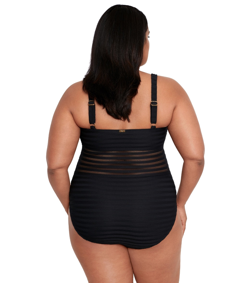 Lauren Ralph Lauren Women's Plus Size Square Neck Over The Shoulder One Piece Swimsuit