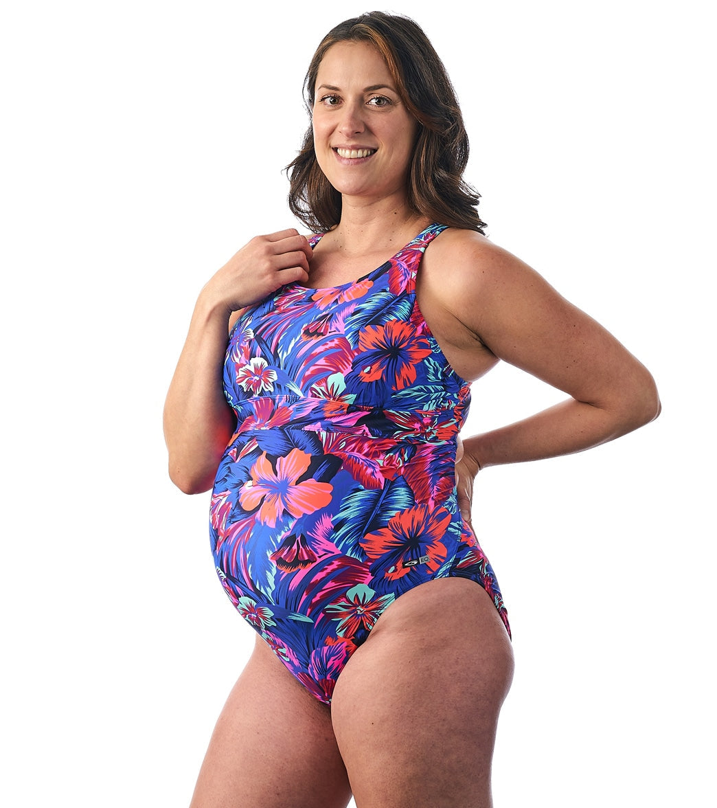 EQ Swimwear Women's Tahitian Floral Banded Maternity One Piece Swimsuit