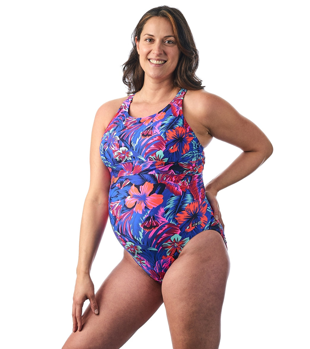 EQ Swimwear Women's Tahitian Floral Banded Maternity One Piece Swimsuit