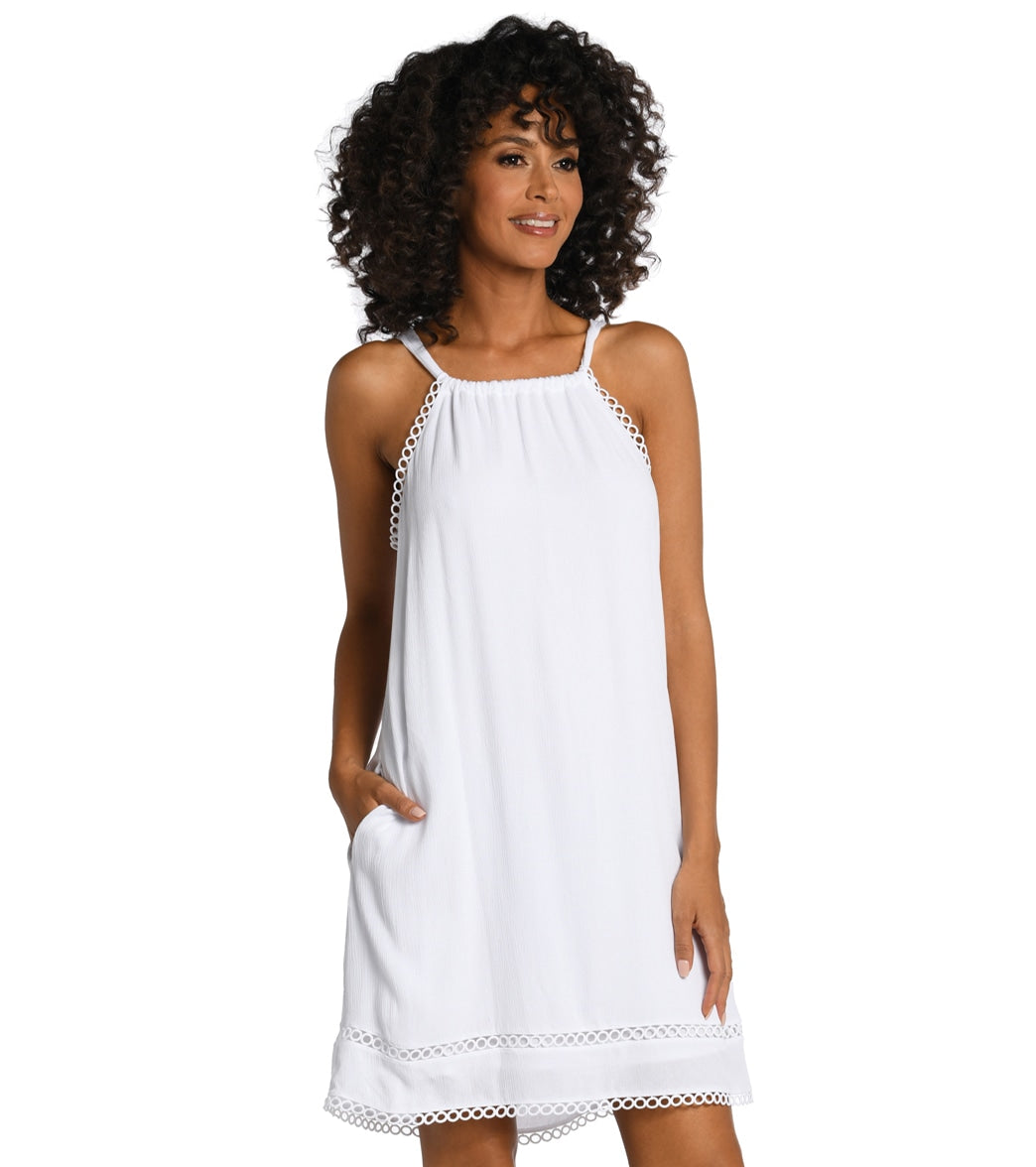 La Blanca Women's Illusion Covers High Neck Cover Up Dress