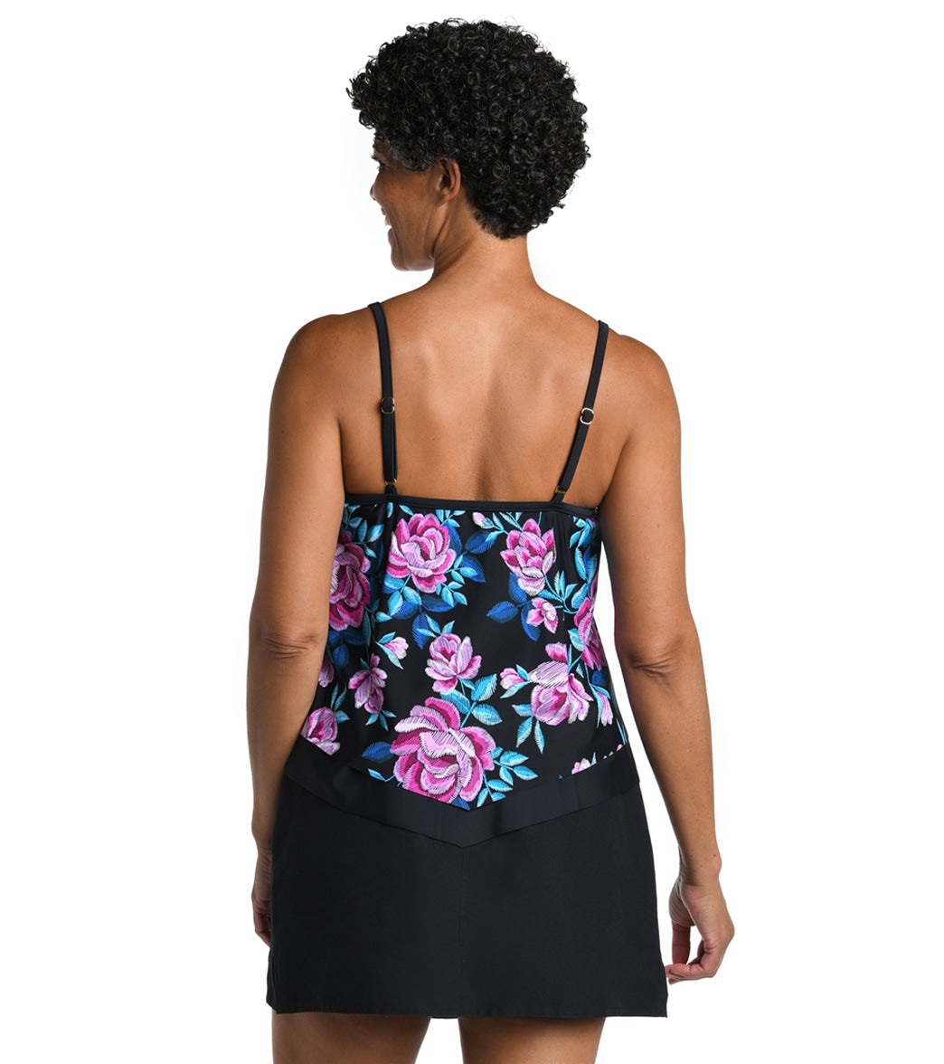 Maxine Women's Midnight Orchid Flutter Tankini Top