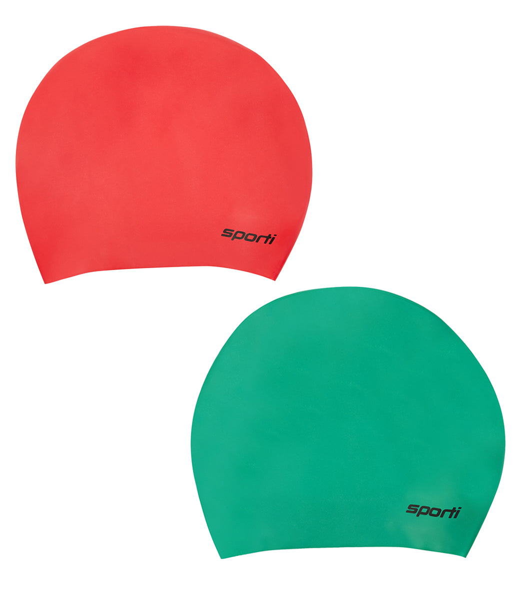 Sporti Long Hair Silicone Swim Cap Set of 2