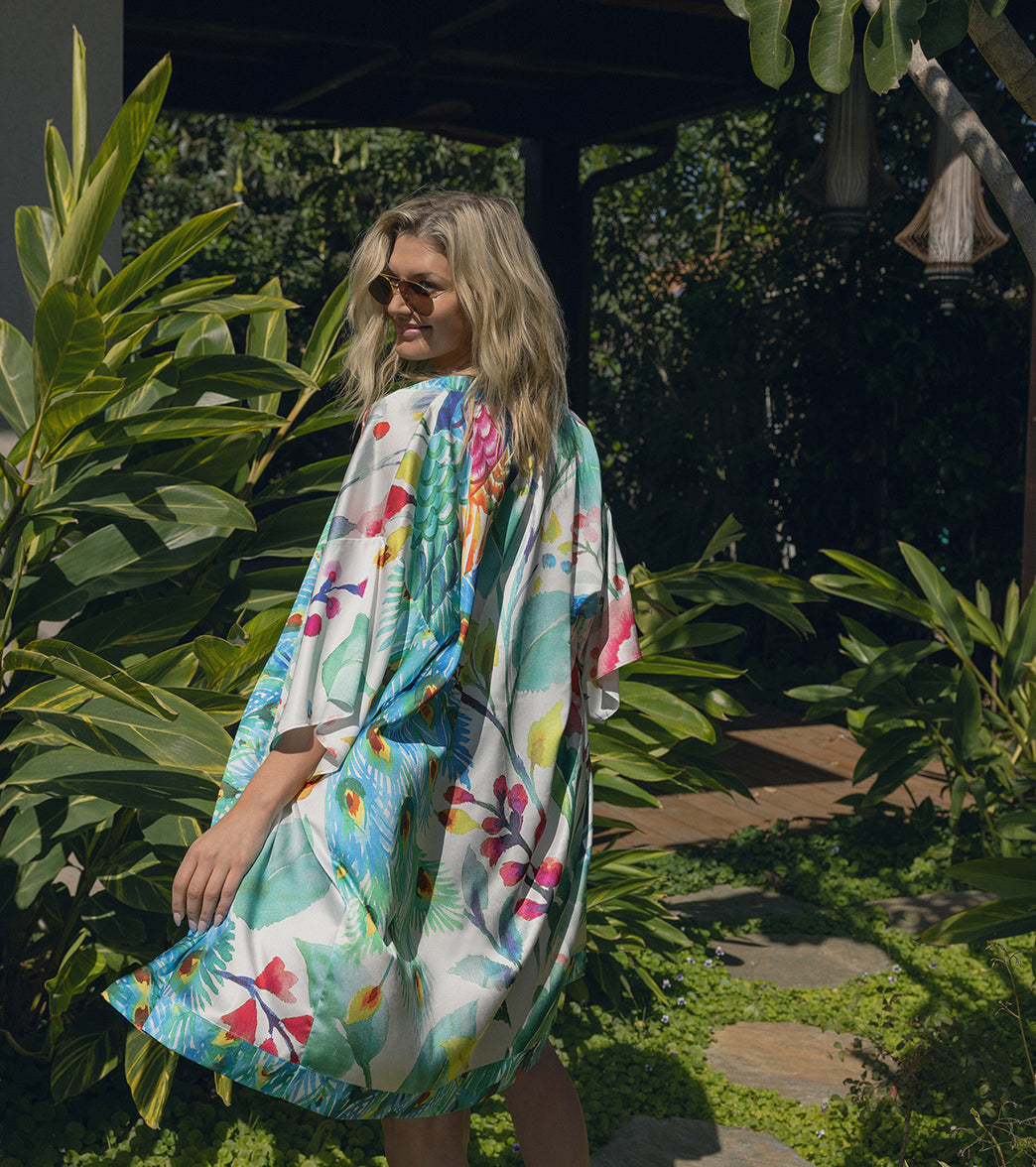 Gottex Women's Mayurika Floral Peacock Print Kimono Cover Up