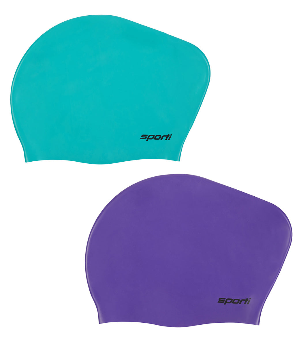 Sporti Long Hair Bun Silicone Swim Cap Set of 2