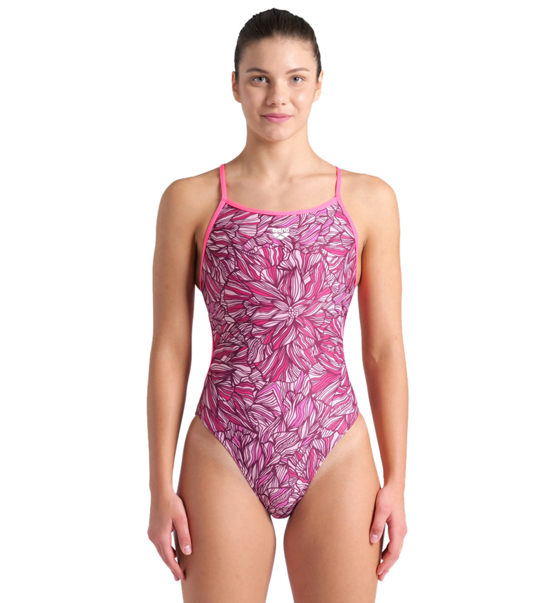 Arena Women's Pink Dahlia Lace Back One Piece Swimsuit