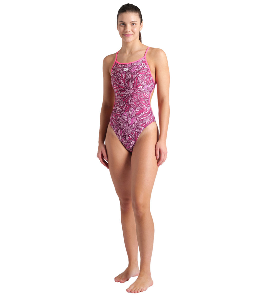 Arena Women's Pink Dahlia Lace Back One Piece Swimsuit