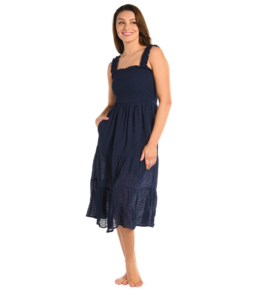 La Blanca Women's Shadow Stripe Smocked Midi Dress