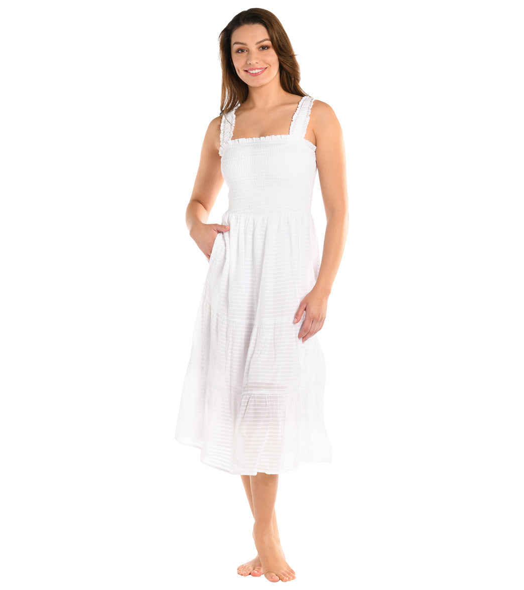 La Blanca Women's Shadow Stripe Smocked Midi Dress