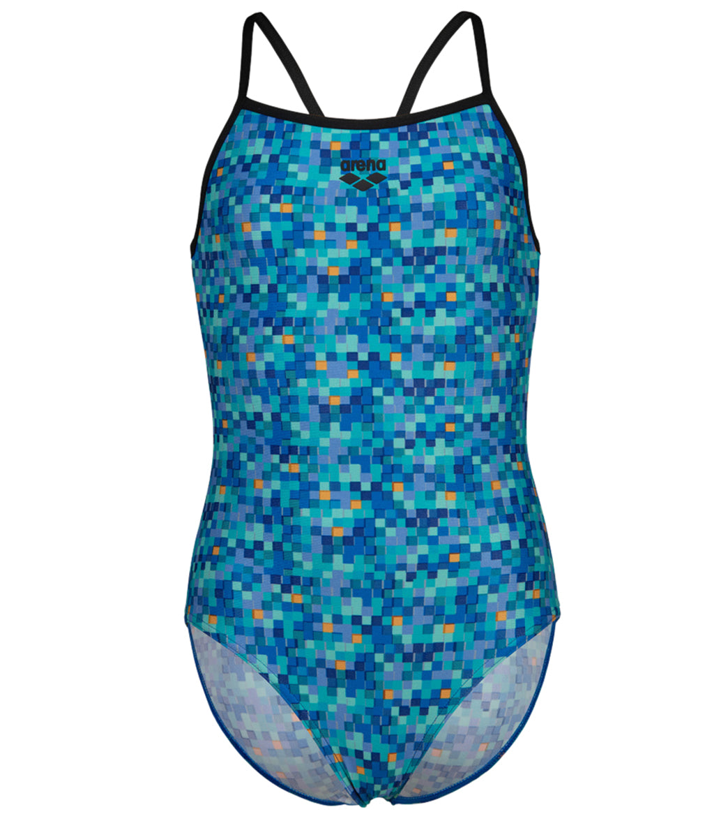 Arena Girls' Pooltiles Printed Lightdrop Back One Piece Swimsuit (Little Kid, Big Kid)