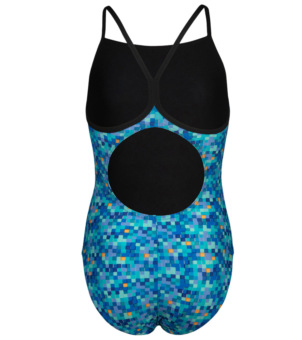 Arena Girls' Pooltiles Printed Lightdrop Back One Piece Swimsuit (Little Kid, Big Kid)