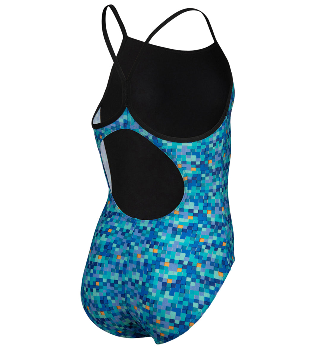 Arena Girls' Pooltiles Printed Lightdrop Back One Piece Swimsuit (Little Kid, Big Kid)