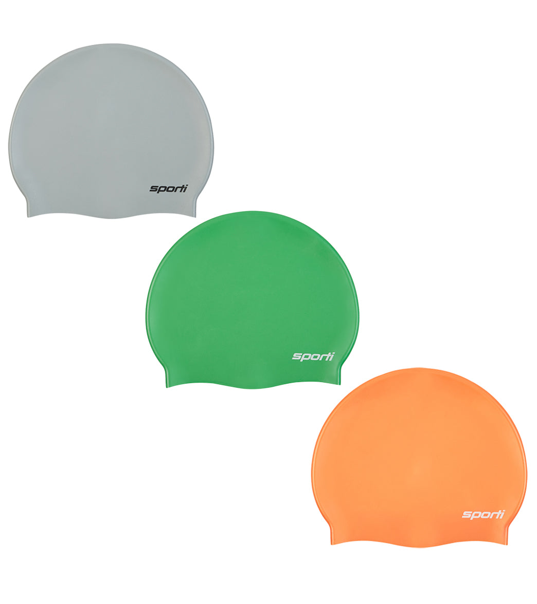 Sporti Kids' Silicone Swim Cap Set of 3