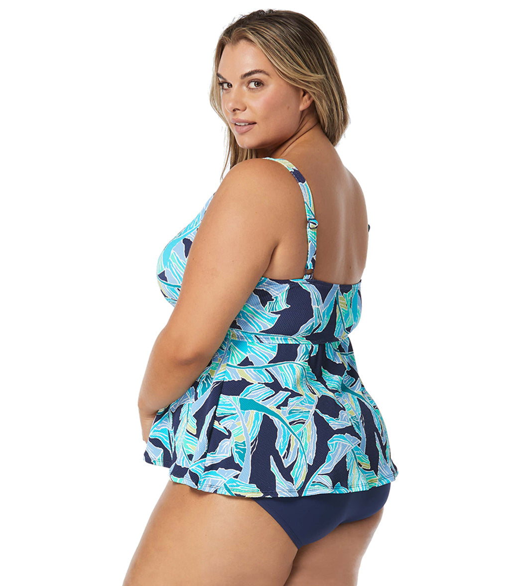 Beach House Women's Plus Size Sea Glass Palm Blair High Neck Tankini Top