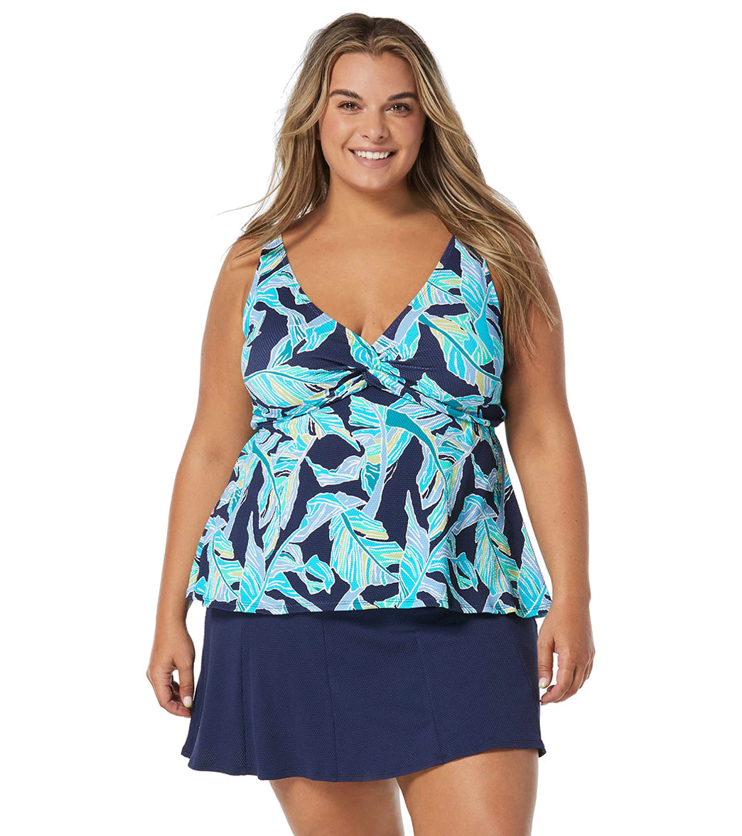 Beach House Women's Plus Size Sea Glass Palm Blair High Neck Tankini Top