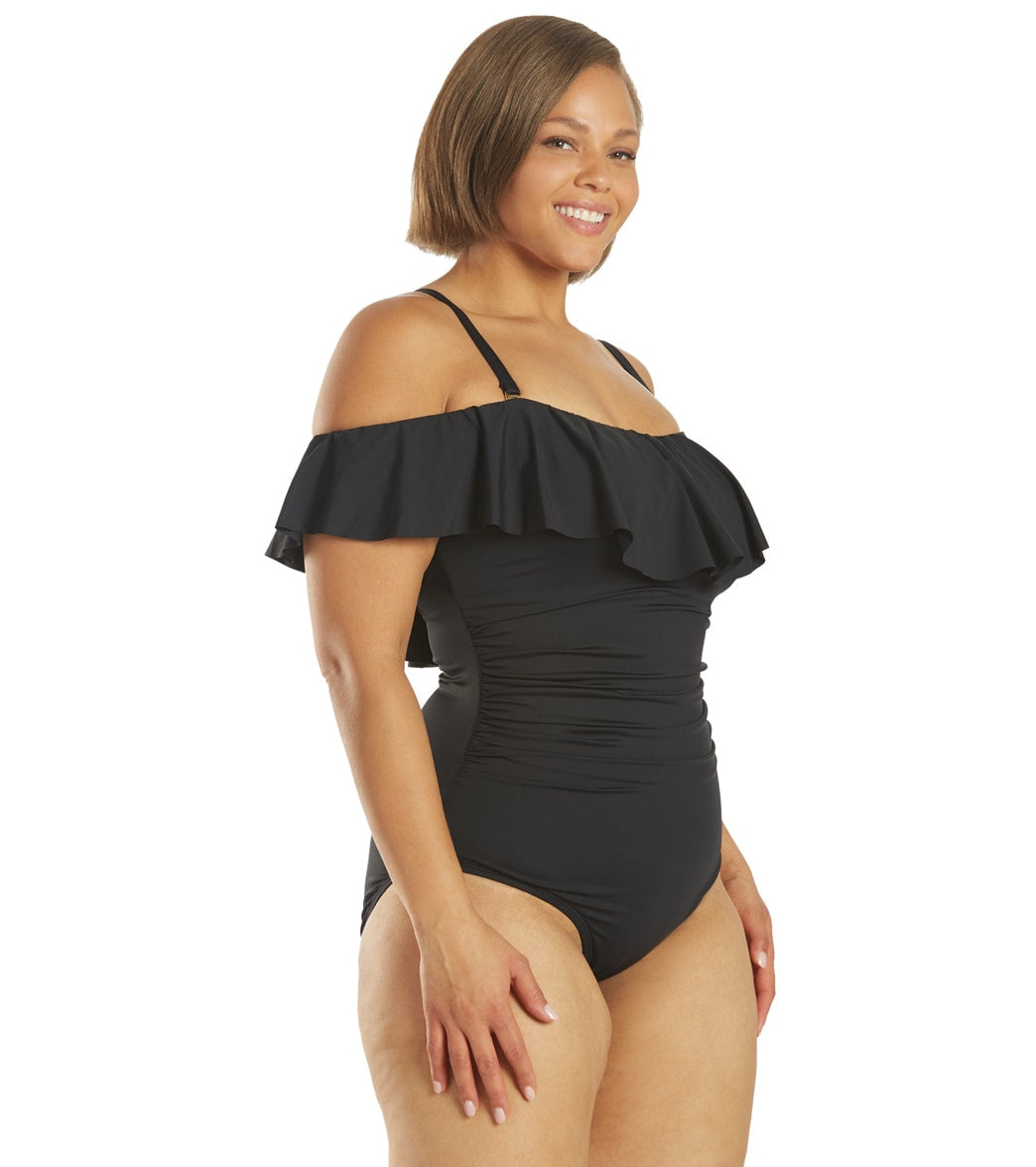 La Blanca Plus Size Island Goddess Off Shoulder Ruffle One Piece Swimsuit