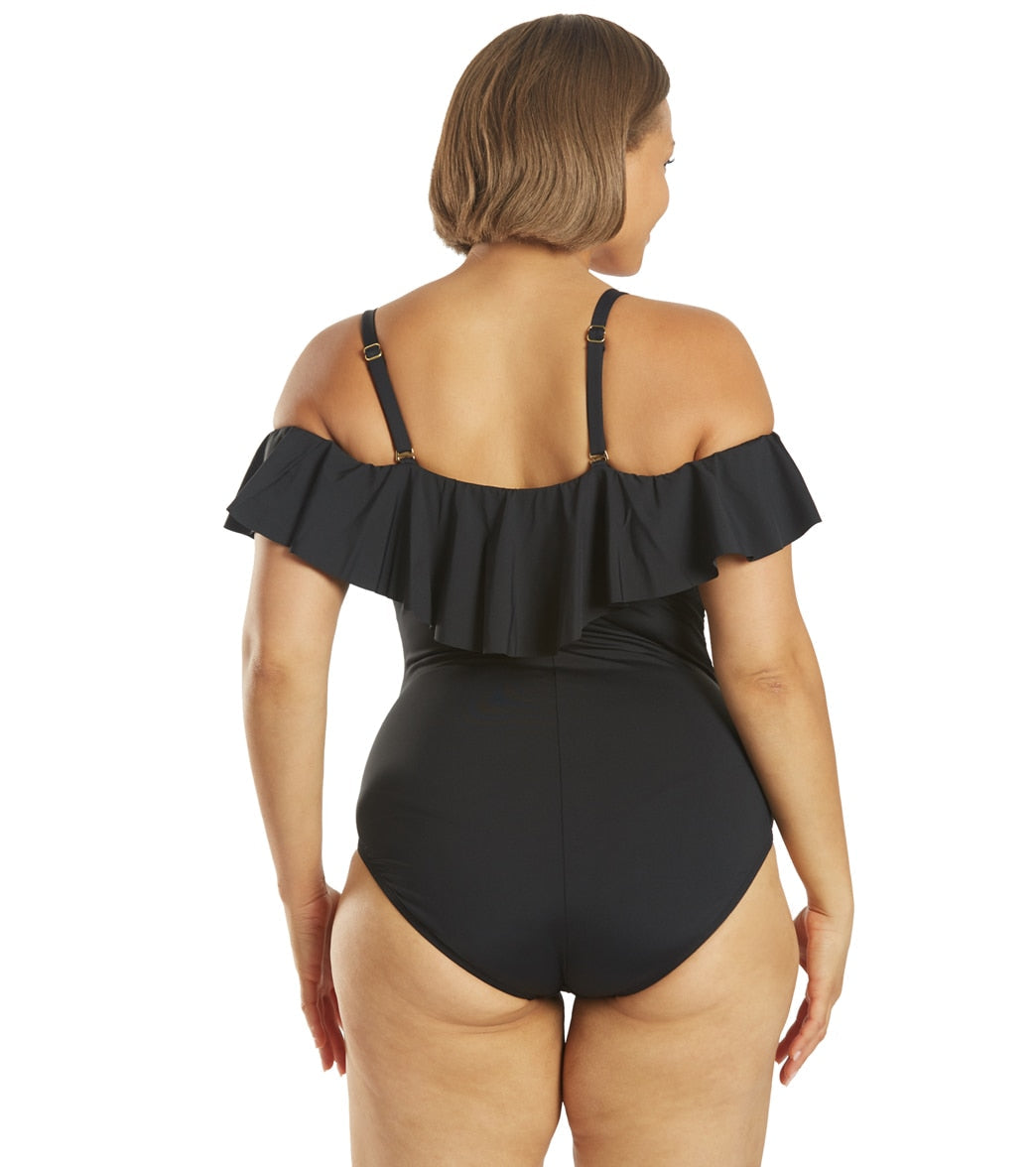 La Blanca Plus Size Island Goddess Off Shoulder Ruffle One Piece Swimsuit