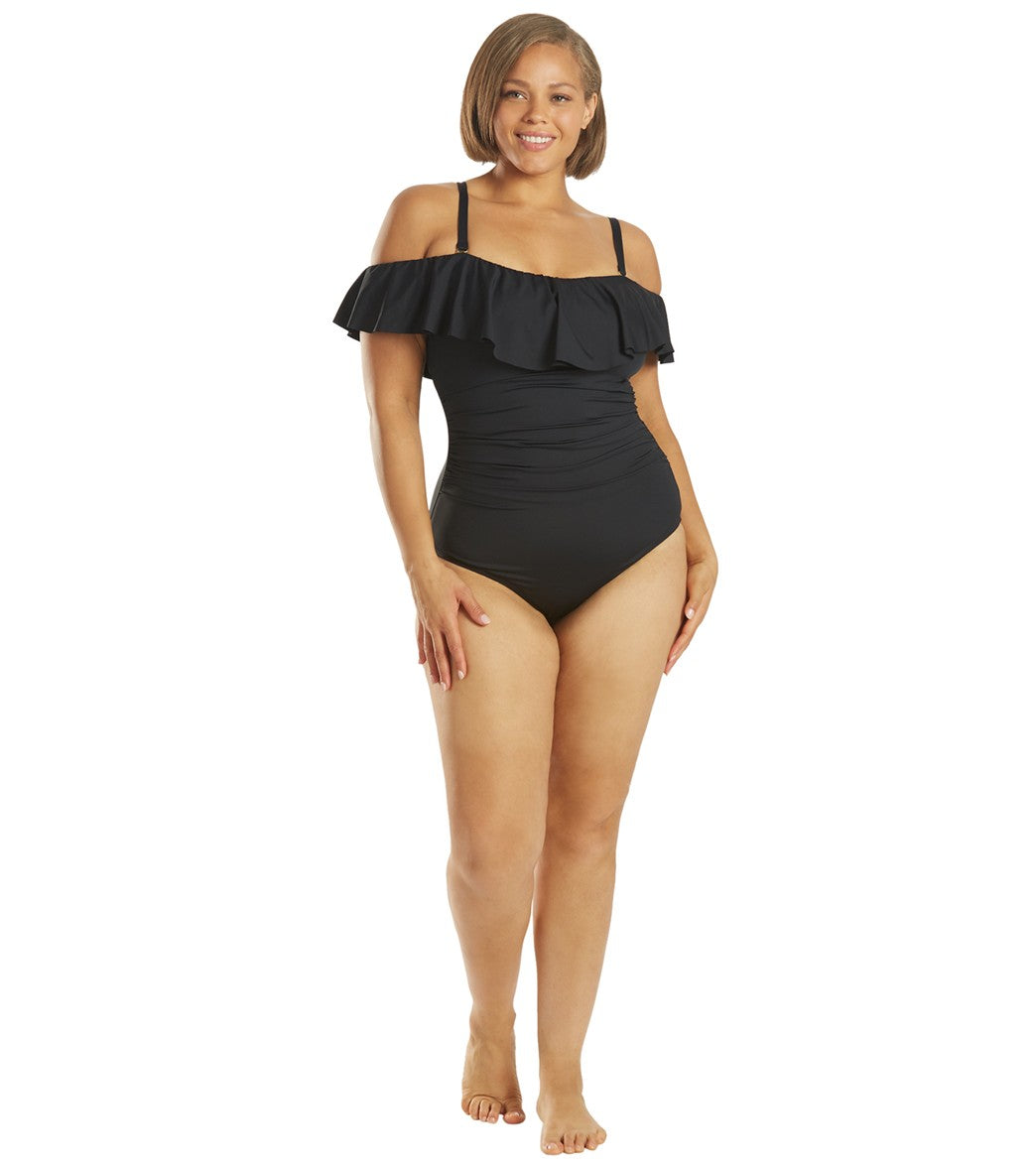 La Blanca Plus Size Island Goddess Off Shoulder Ruffle One Piece Swimsuit