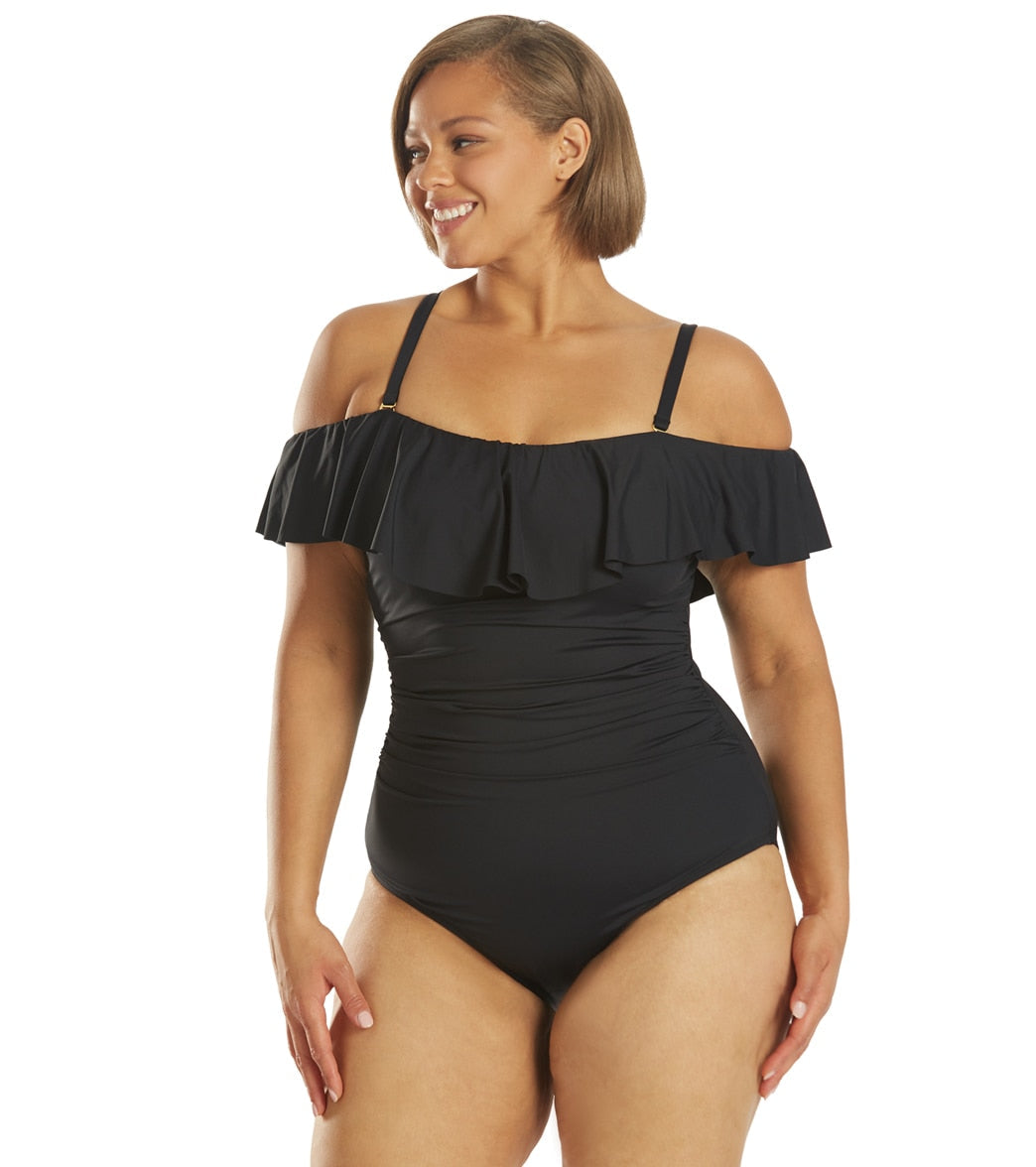 La Blanca Plus Size Island Goddess Off Shoulder Ruffle One Piece Swimsuit