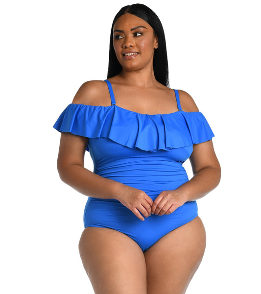 La Blanca Plus Size Island Goddess Off Shoulder Ruffle One Piece Swimsuit