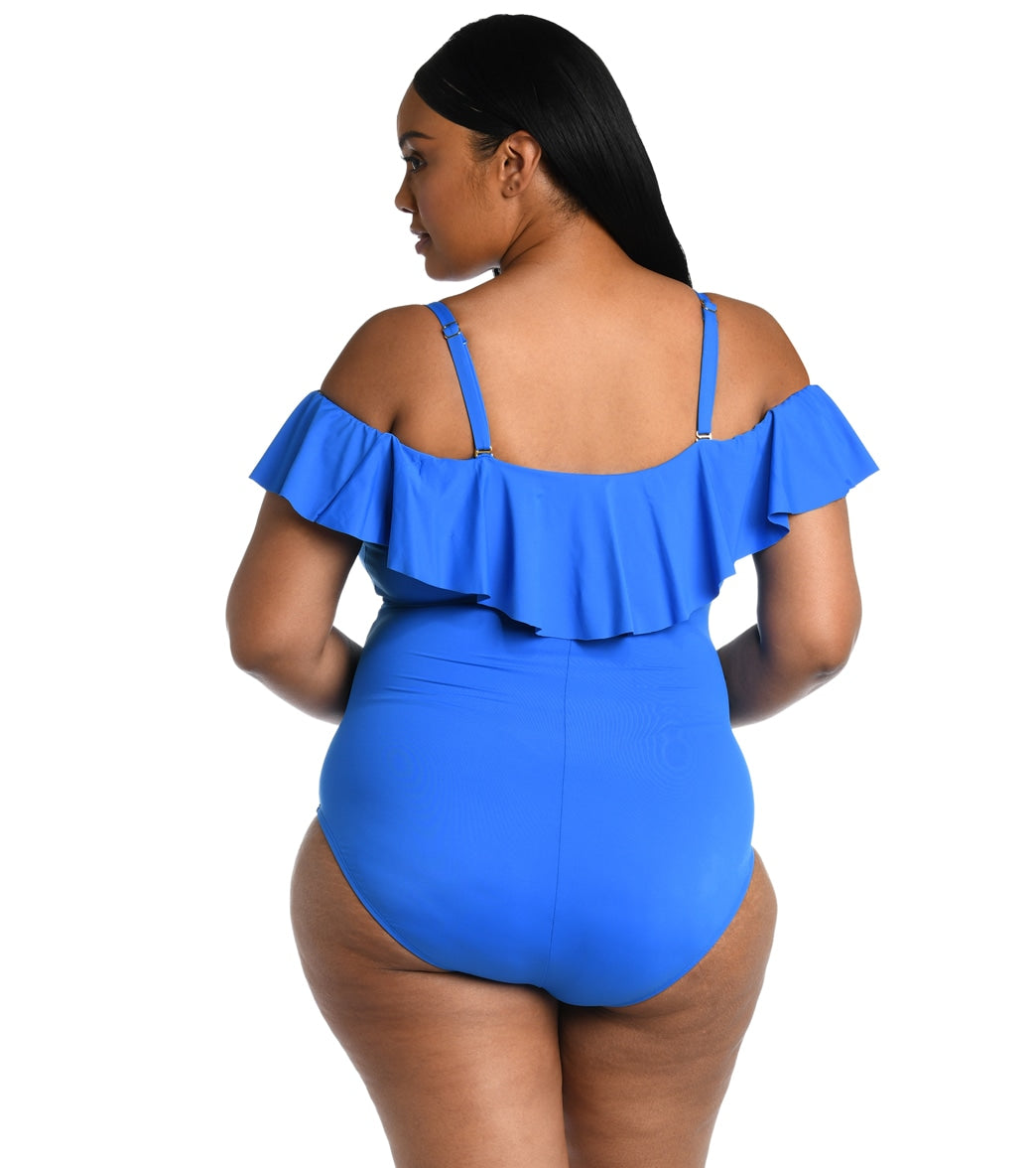 La Blanca Plus Size Island Goddess Off Shoulder Ruffle One Piece Swimsuit