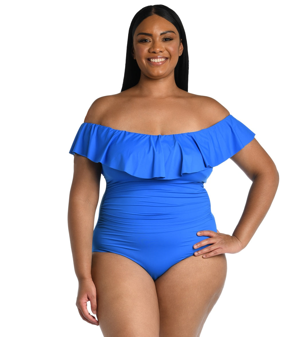 La Blanca Plus Size Island Goddess Off Shoulder Ruffle One Piece Swimsuit