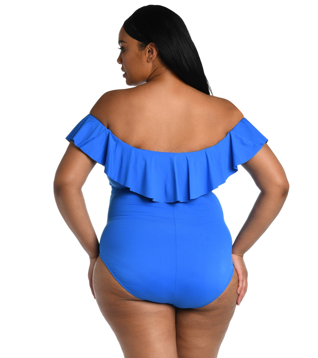 La Blanca Plus Size Island Goddess Off Shoulder Ruffle One Piece Swimsuit
