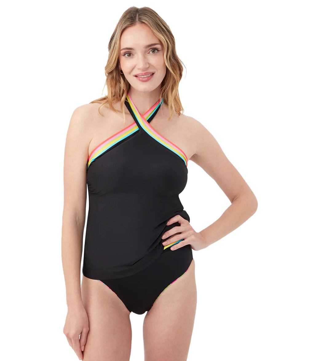 Trina Turk Women's Tiki Reversible High Neck Tankini Top