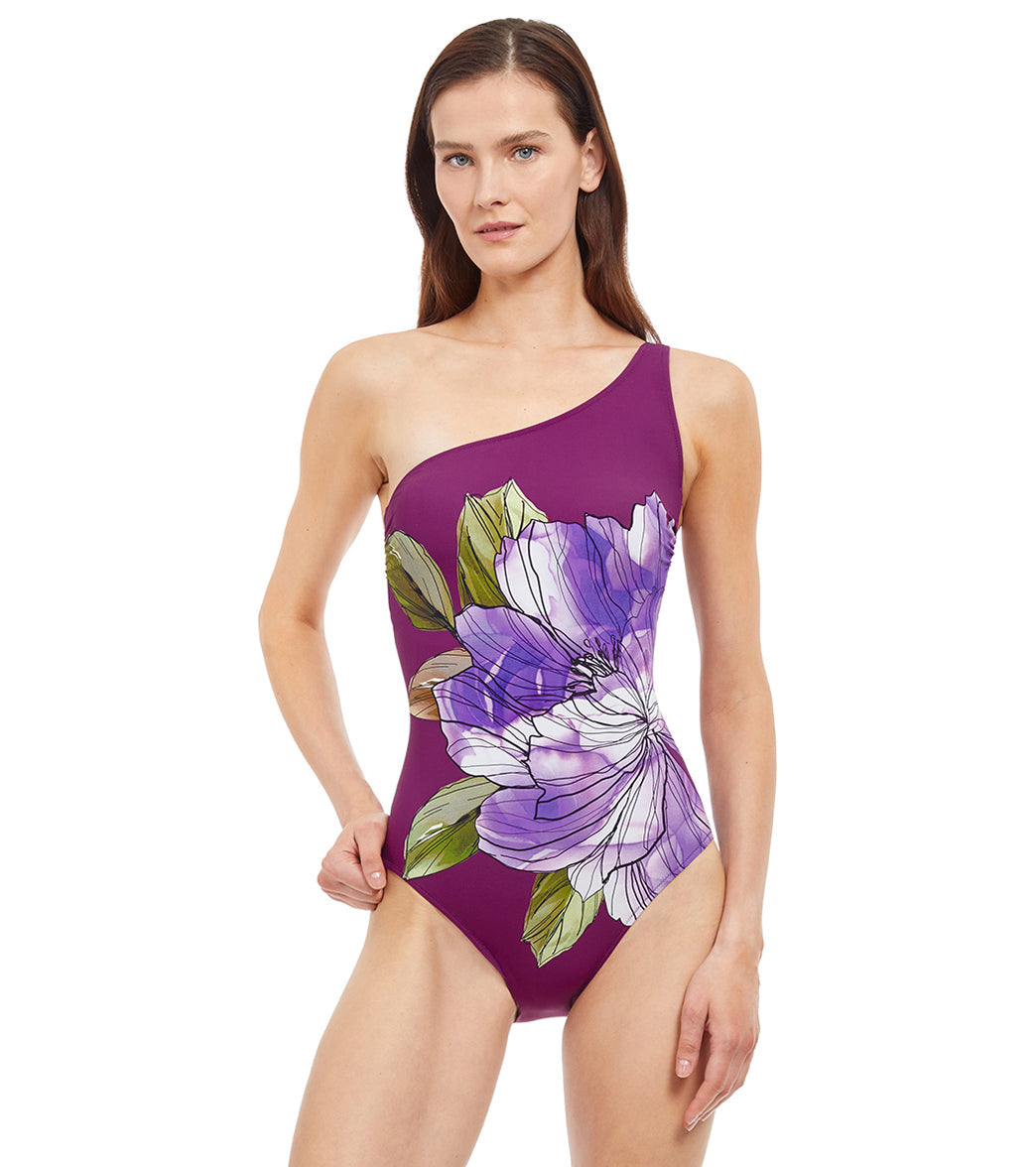 Gottex Women's Wild Flower Floral Print One Shoulder One Piece Swimsuit