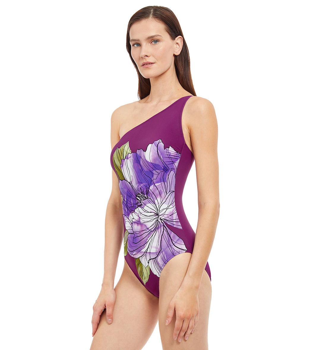 Gottex Women's Wild Flower Floral Print One Shoulder One Piece Swimsuit