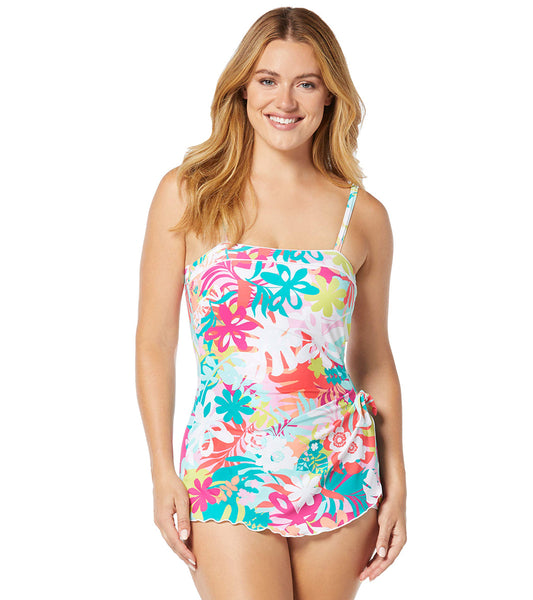 Roxanne Women's Bra Sized Chlorine Resistant Pacific Palm Bandeau Sarong One Piece Swimsuit (C/D  Cup)