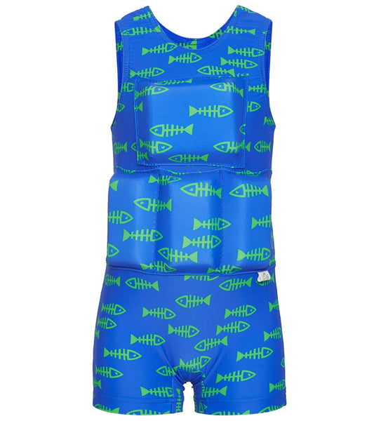 My Pool Pal Boy's Bright Blue and Green Fish Bone Floatation Swimsuit