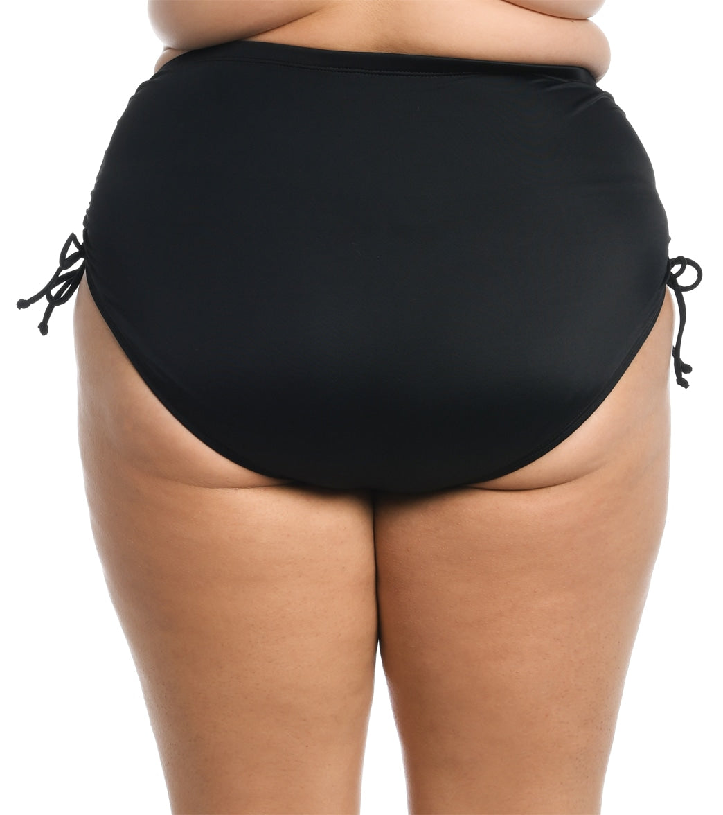 Maxine Women's Plus Size Solid Adjustable Ties Full Bikini Bottom