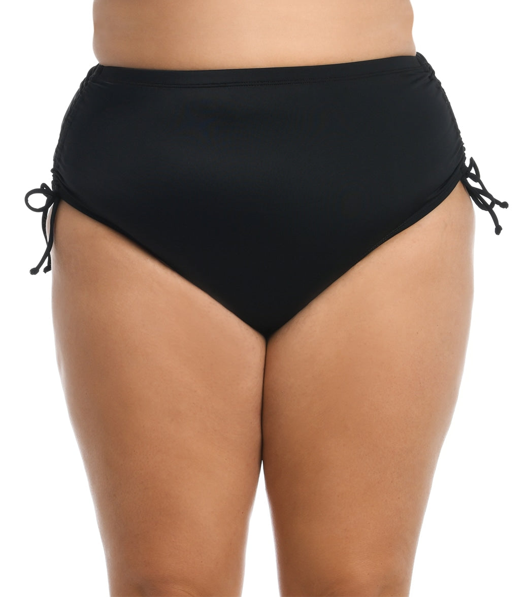 Maxine Women's Plus Size Solid Adjustable Ties Full Bikini Bottom