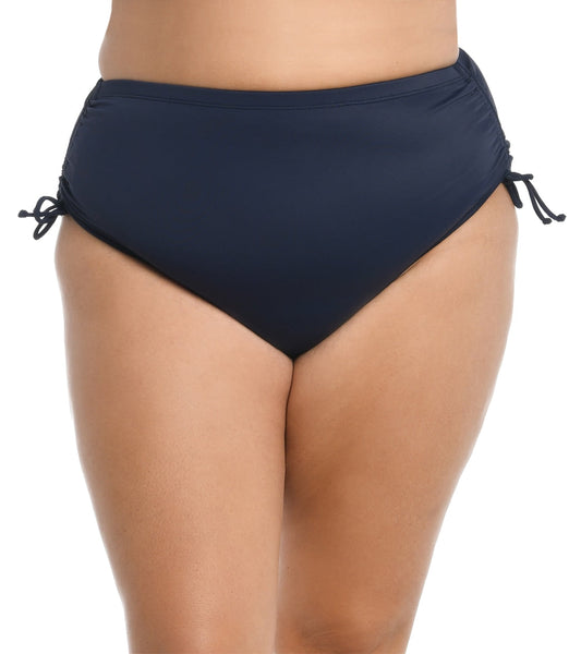 Maxine Women's Plus Size Solid Adjustable Ties Full Bikini Bottom