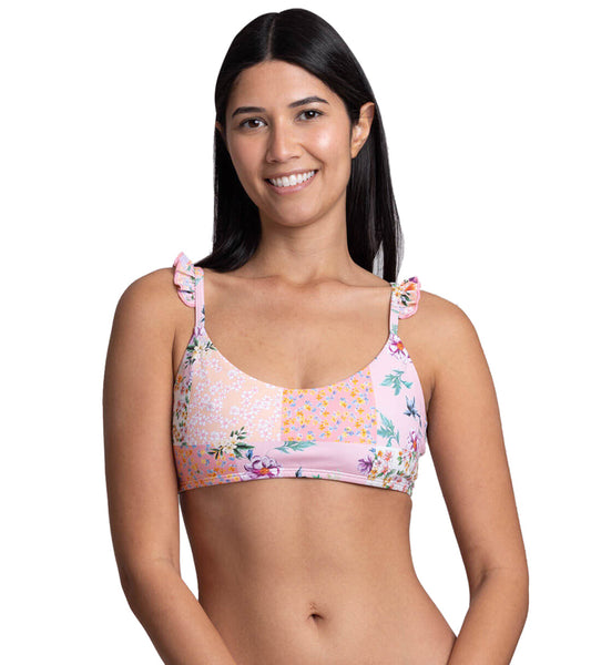 JOLYN Women's Donna Cottage Patch Scoop Neck Ruffle Bikini Top