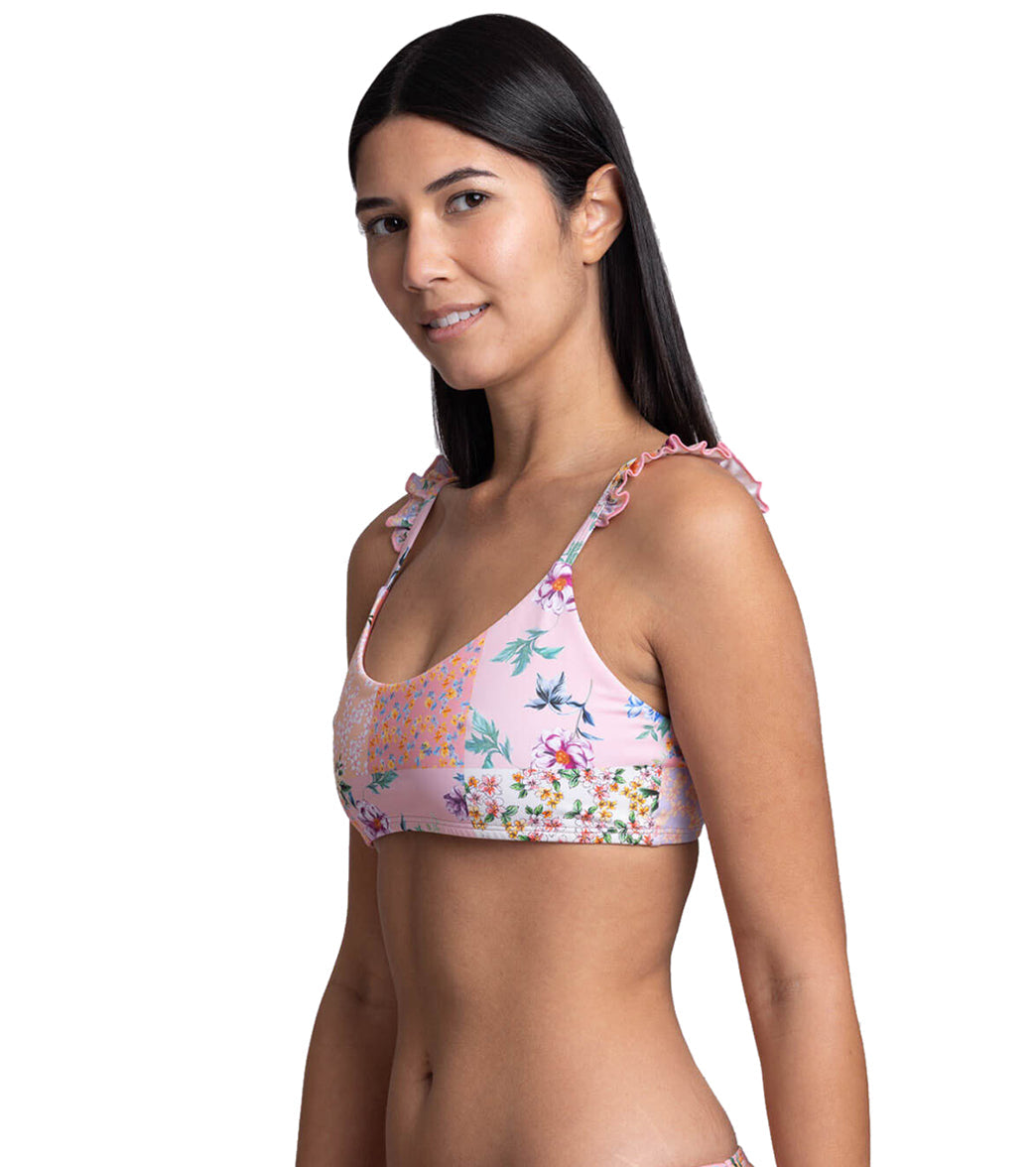 JOLYN Women's Donna Cottage Patch Scoop Neck Ruffle Bikini Top