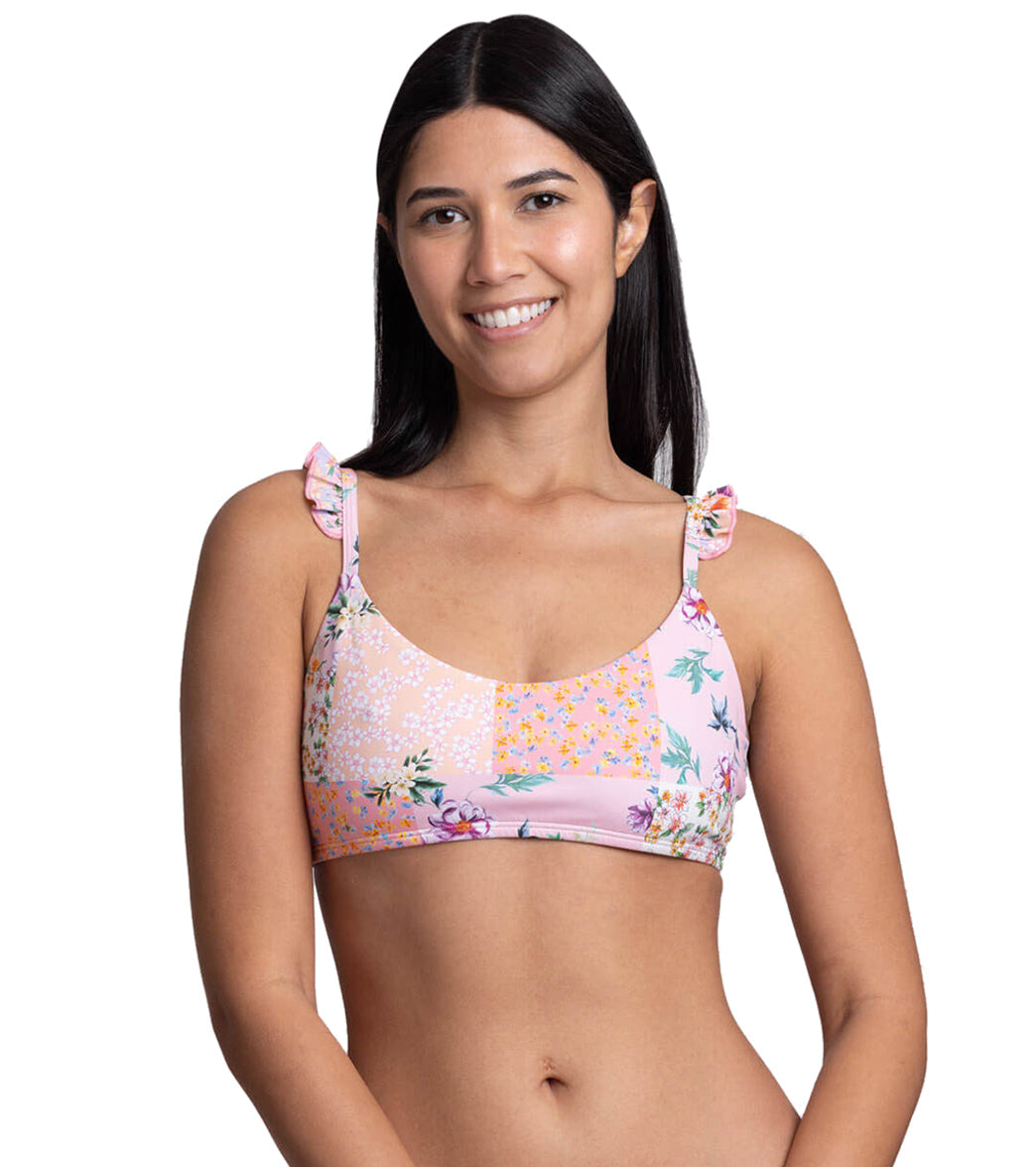JOLYN Women's Donna Cottage Patch Scoop Neck Ruffle Bikini Top