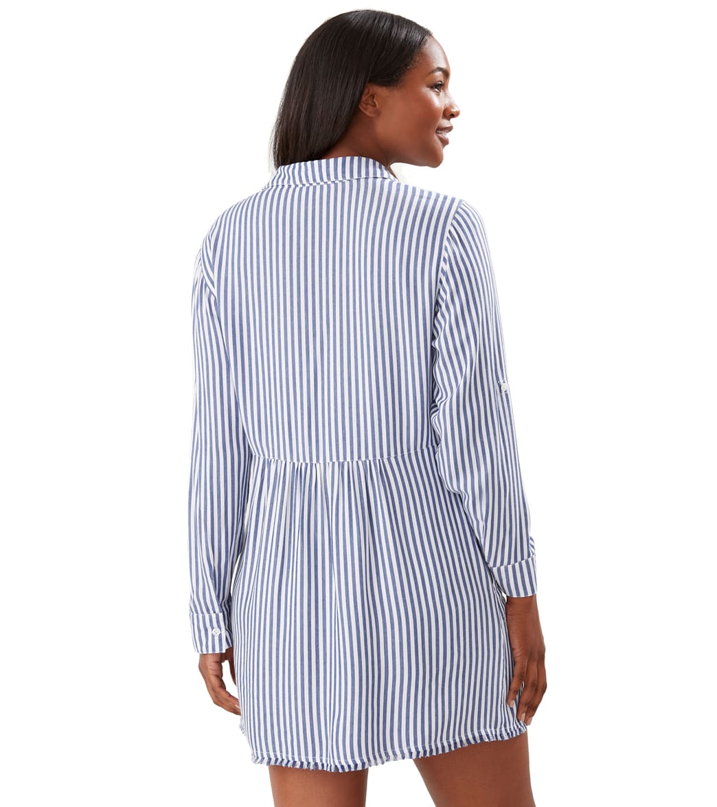 Tommy Bahama Women's Chambray Striped Boyfriend Cover Up Shirt
