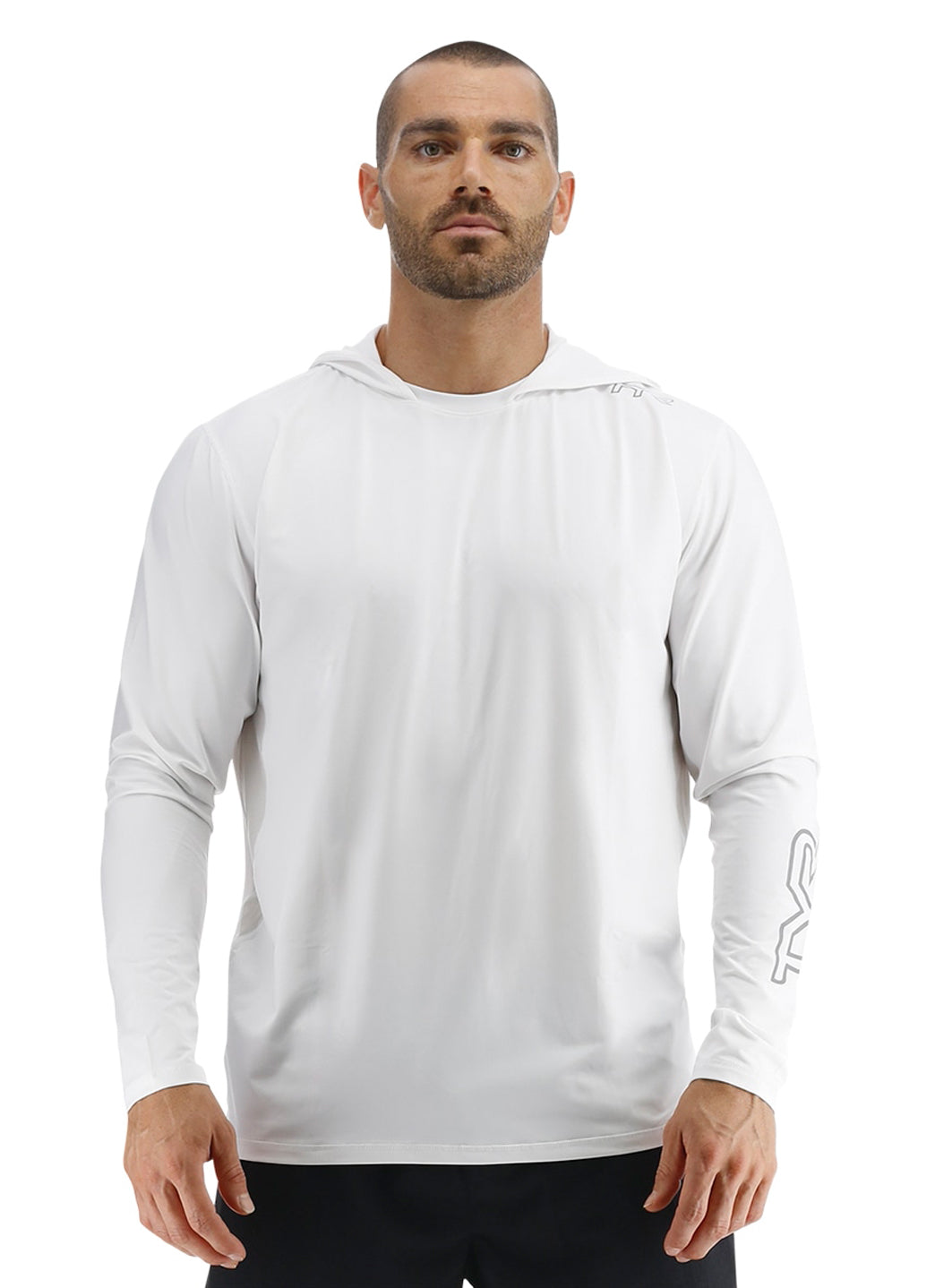 TYR Men's Solid SunDefense Hooded Long Sleeve UPF 50+ Swim Shirt