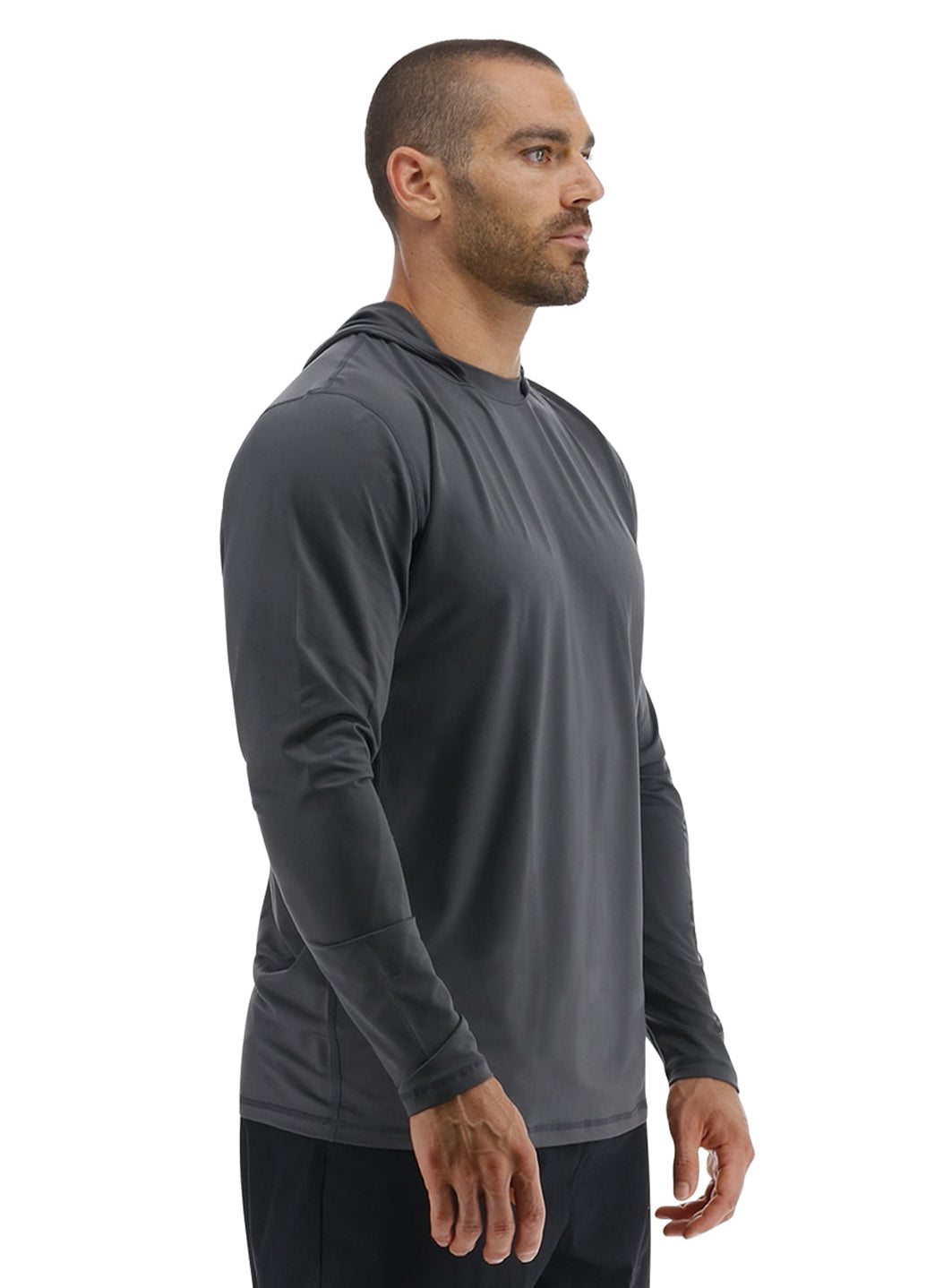 TYR Men's Solid SunDefense Hooded Long Sleeve UPF 50+ Swim Shirt