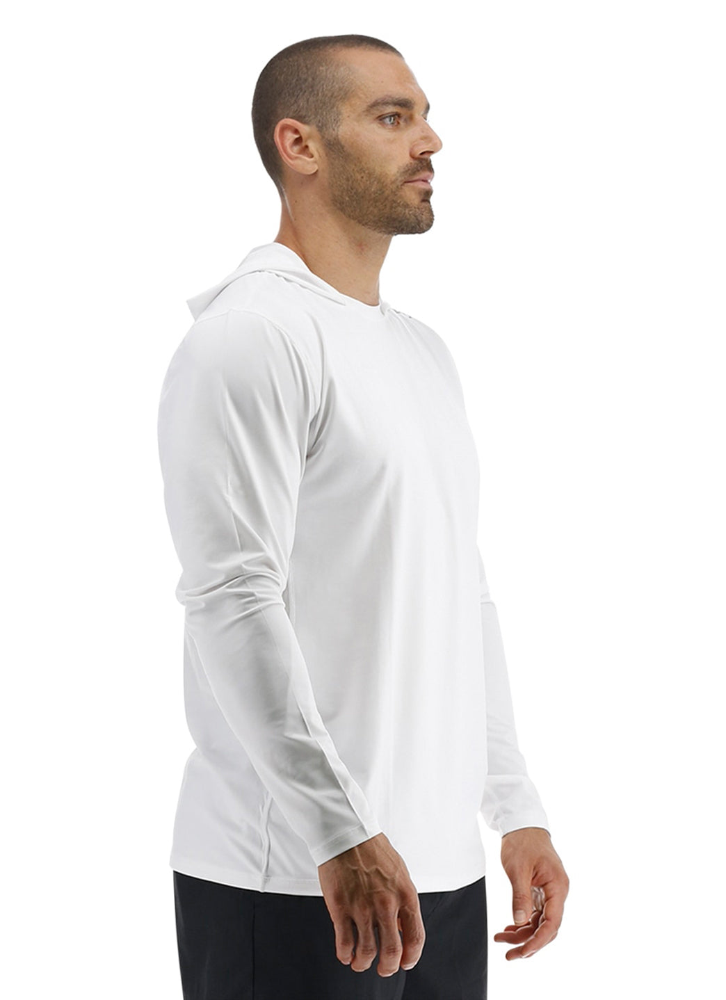 TYR Men's Solid SunDefense Hooded Long Sleeve UPF 50+ Swim Shirt