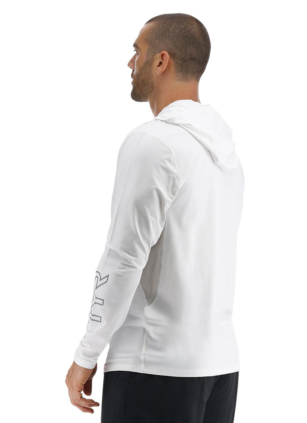 TYR Men's Solid SunDefense Hooded Long Sleeve UPF 50+ Swim Shirt