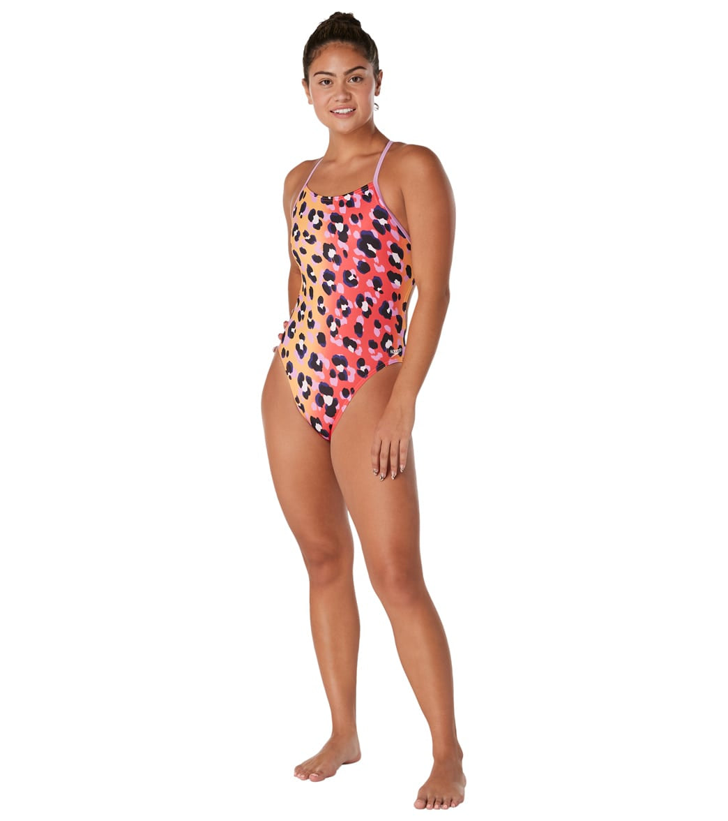 Speedo Women's Printed Double Lace Back One Piece Swimsuit