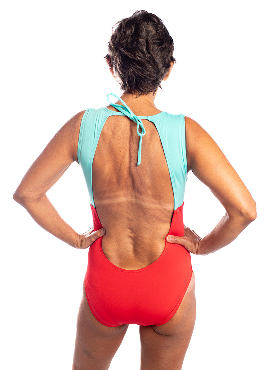 See Her Swim Women's Backstroke Low Back Tie Back One Piece Swimsuit