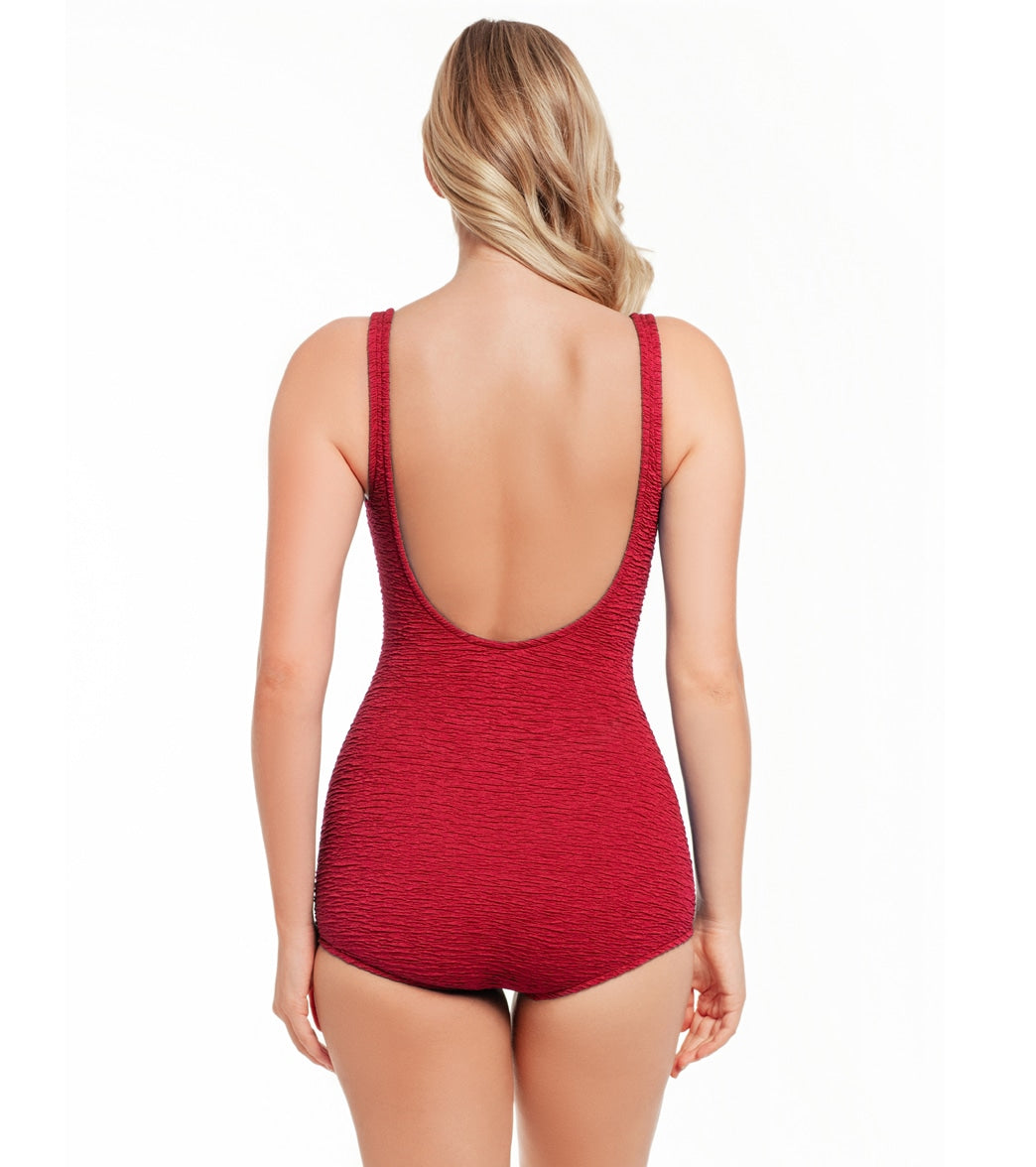 Women's Krinkle By Penbrooke Chlorine Resistant Scoop Neck Sheath One Piece Swimsuit